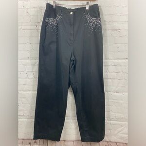 Quacker Factory High Rise Stretchy Black Embellished Pants Womens Size L